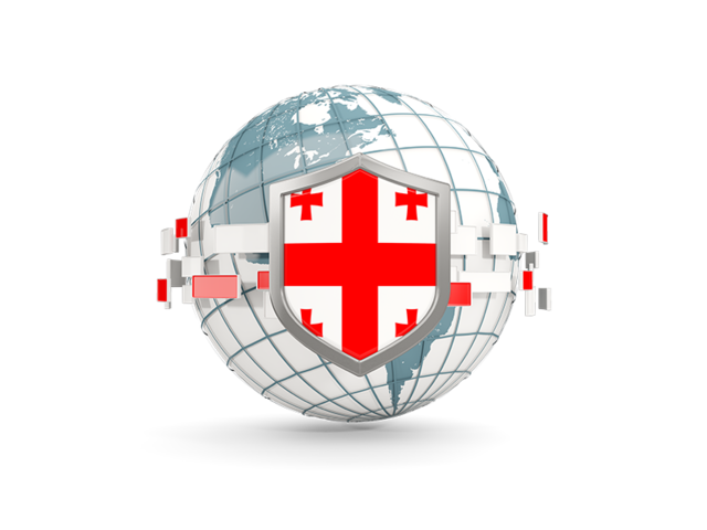 Globe with shield. Download flag icon of Georgia at PNG format