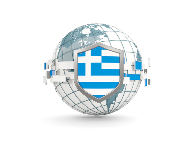 Globe with shield. Download flag icon of Greece at PNG format