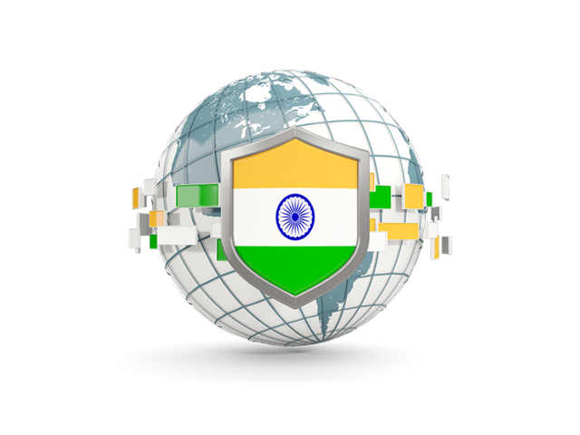 Globe with shield. Download flag icon of India at PNG format