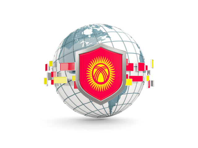 Globe with shield. Download flag icon of Kyrgyzstan at PNG format