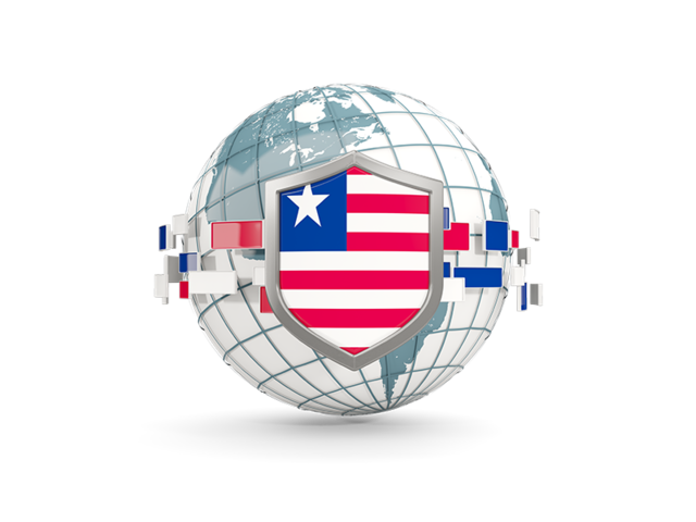 Globe with shield. Download flag icon of Liberia at PNG format
