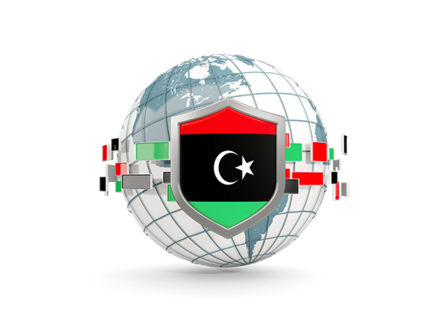 Globe with shield. Download flag icon of Libya at PNG format