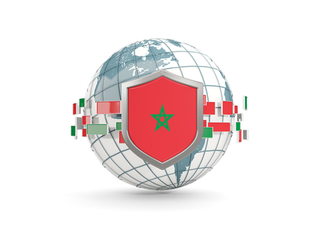 Globe with shield. Download flag icon of Morocco at PNG format