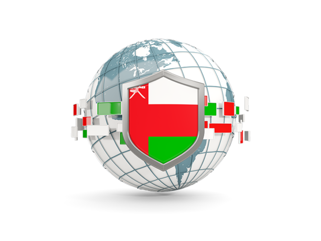 Globe with shield. Download flag icon of Oman at PNG format