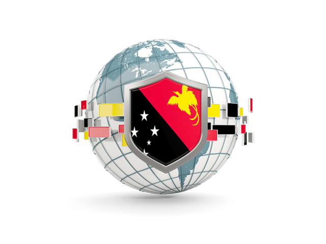 Globe with shield. Download flag icon of Papua New Guinea at PNG format