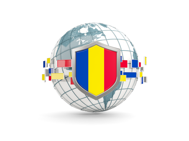 Globe with shield. Download flag icon of Romania at PNG format