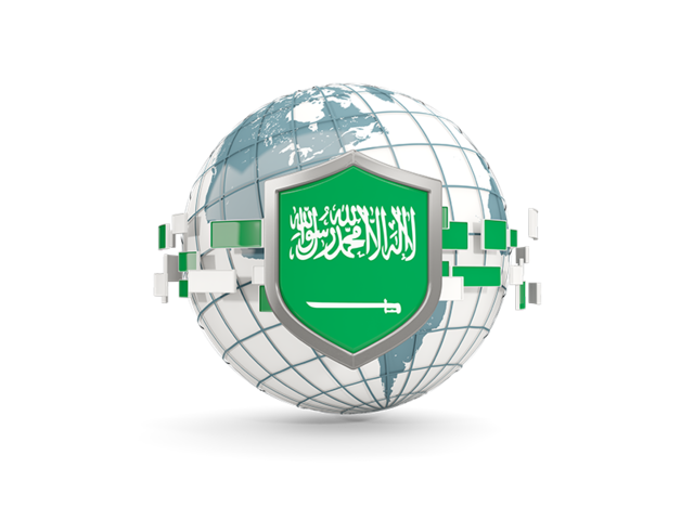 Globe with shield. Download flag icon of Saudi Arabia at PNG format
