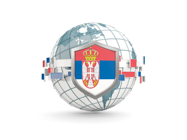 Globe with shield. Download flag icon of Serbia at PNG format
