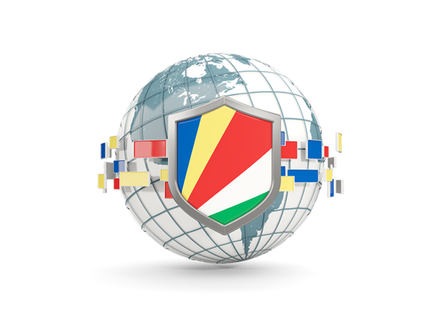 Globe with shield. Download flag icon of Seychelles at PNG format
