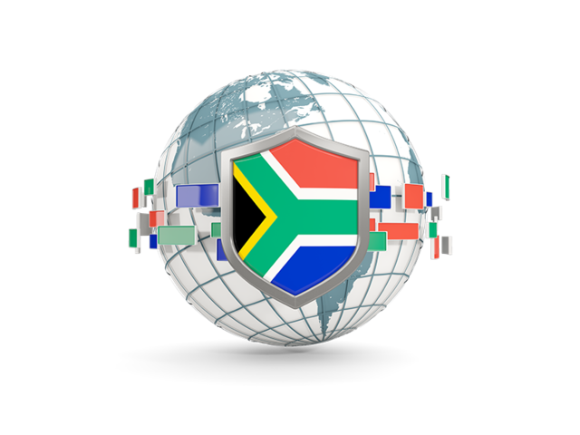 Globe with shield. Download flag icon of South Africa at PNG format