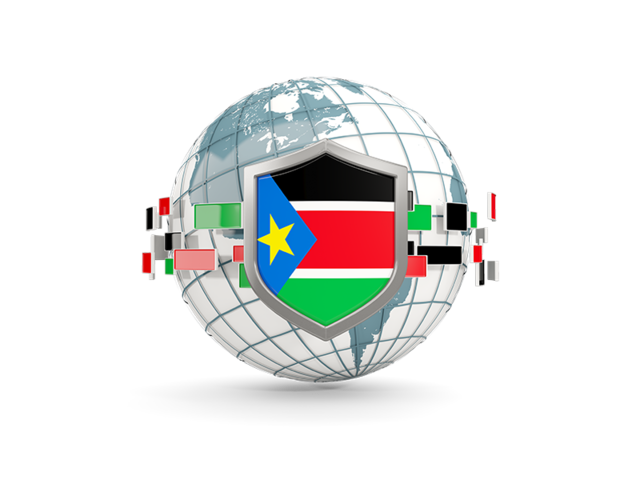 Globe with shield. Download flag icon of South Sudan at PNG format