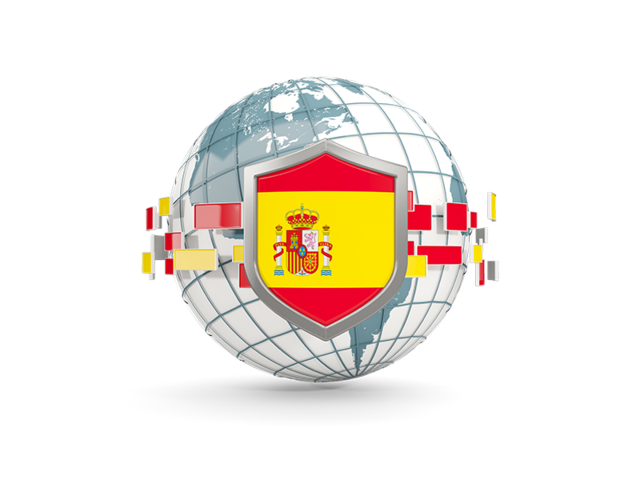 Globe with shield. Download flag icon of Spain at PNG format