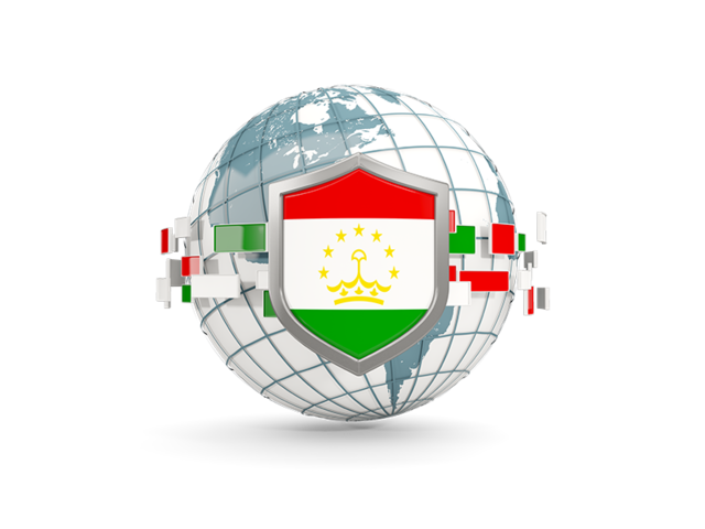 Globe with shield. Download flag icon of Tajikistan at PNG format