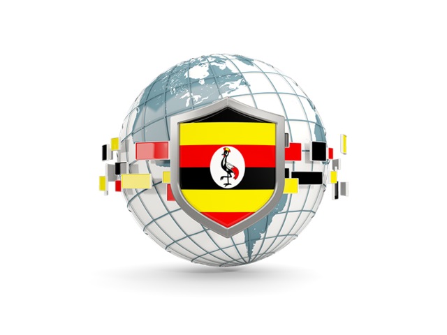 Globe with shield. Download flag icon of Uganda at PNG format