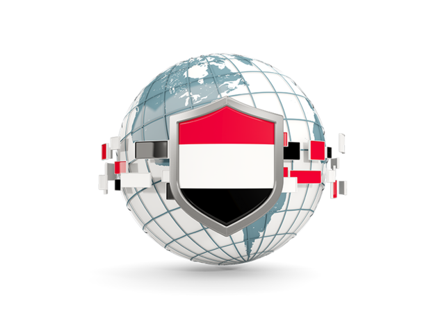 Globe with shield. Download flag icon of Yemen at PNG format