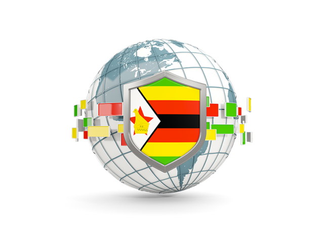 Globe with shield. Download flag icon of Zimbabwe at PNG format