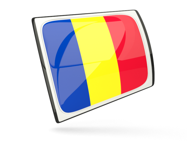 Glossy rectangular icon. Download flag icon of Romania at PNG format