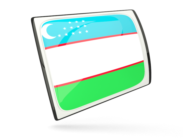 Glossy rectangular icon. Download flag icon of Uzbekistan at PNG format