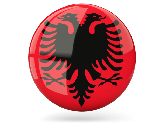 Glossy round icon. Download flag icon of Albania at PNG format