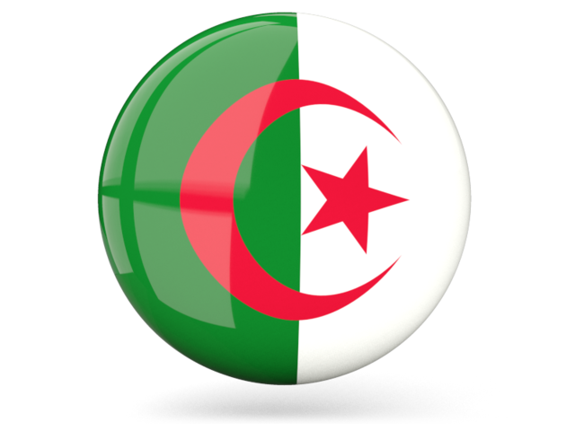 Glossy round icon. Download flag icon of Algeria at PNG format