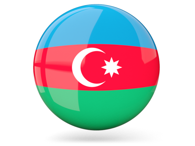 Glossy round icon. Download flag icon of Azerbaijan at PNG format