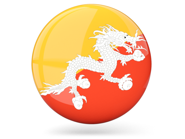 Glossy round icon. Download flag icon of Bhutan at PNG format