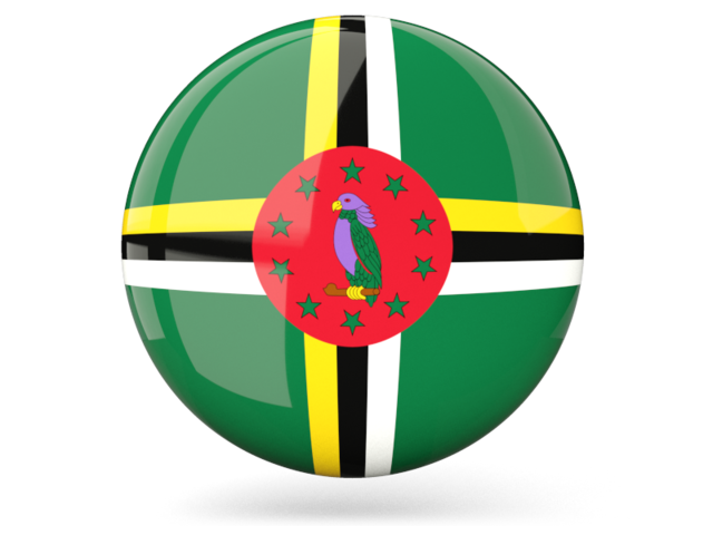 Glossy round icon. Download flag icon of Dominica at PNG format