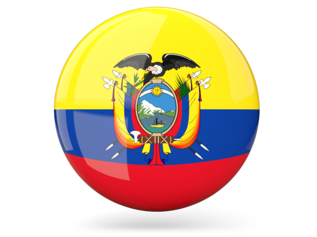 Glossy round icon. Illustration of flag of Ecuador