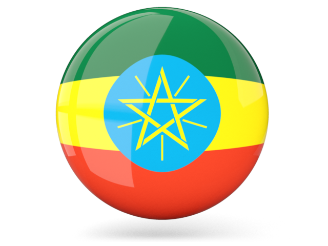 Glossy round icon. Download flag icon of Ethiopia at PNG format