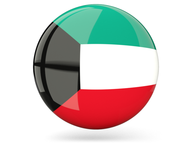 Glossy round icon. Download flag icon of Kuwait at PNG format