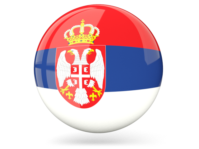 Glossy round icon. Download flag icon of Serbia at PNG format