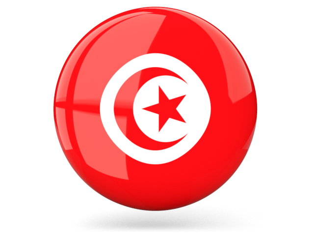 Glossy round icon. Download flag icon of Tunisia at PNG format