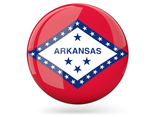 Glossy round icon. Download flag icon of Arkansas