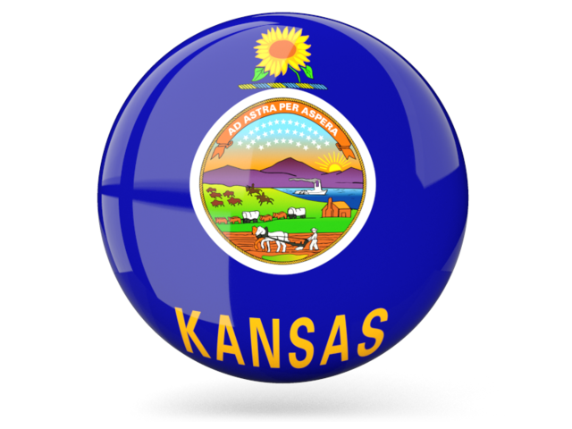 Glossy round icon. Download flag icon of Kansas