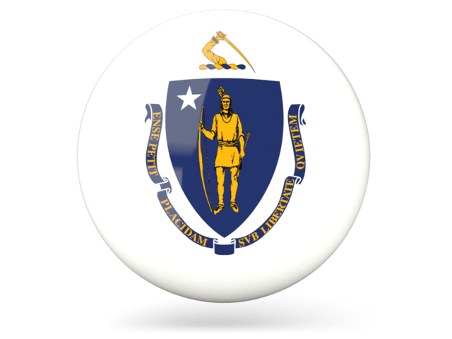Glossy round icon. Download flag icon of Massachusetts