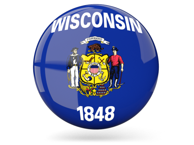 Glossy round icon. Download flag icon of Wisconsin