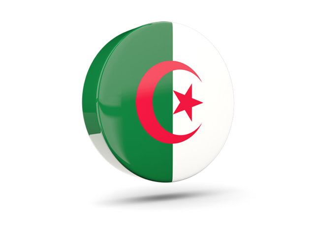 Glossy round icon 3d. Download flag icon of Algeria at PNG format