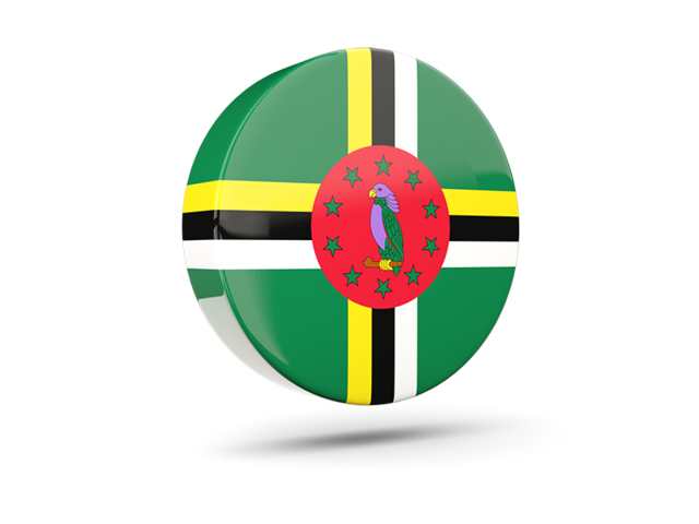 Glossy round icon 3d. Download flag icon of Dominica at PNG format