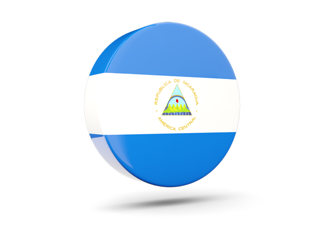 Glossy round icon 3d. Illustration of flag of Nicaragua