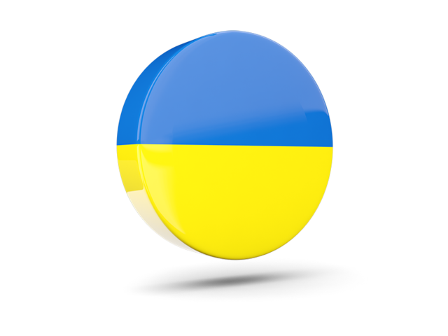 Glossy round icon 3d. Download flag icon of Ukraine at PNG format