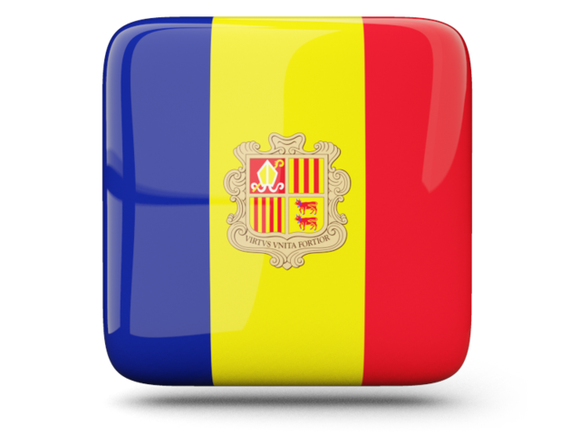 Glossy square icon. Download flag icon of Andorra at PNG format
