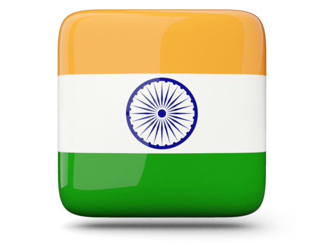 Glossy square icon. Download flag icon of India at PNG format