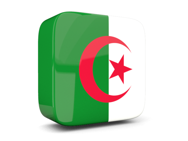 Glossy square icon 3d. Download flag icon of Algeria at PNG format