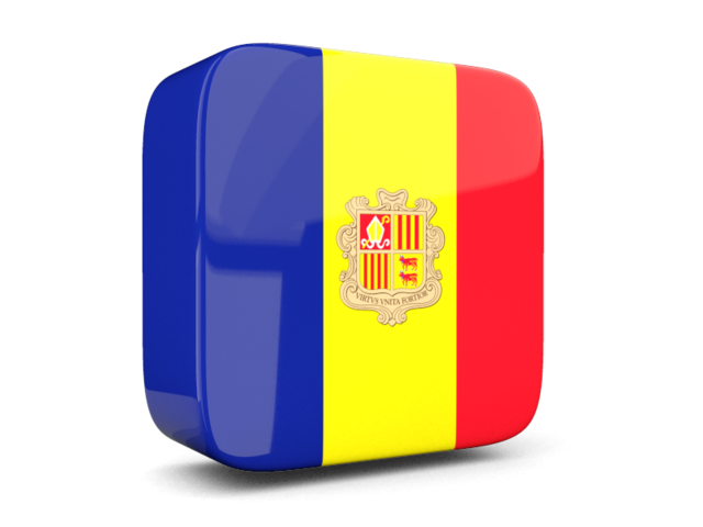 Glossy square icon 3d. Download flag icon of Andorra at PNG format