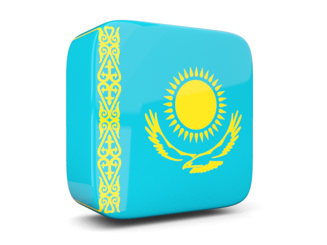 Glossy square icon 3d. Download flag icon of Kazakhstan at PNG format