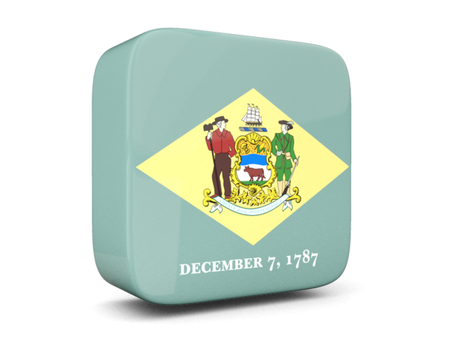 Glossy square icon 3d. Download flag icon of Delaware