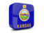 Flag of state of Kansas. Glossy square icon 3d. Download icon