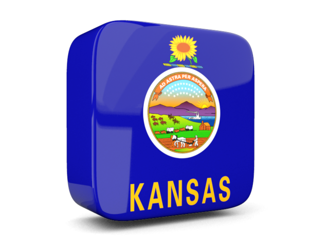 Glossy square icon 3d. Download flag icon of Kansas