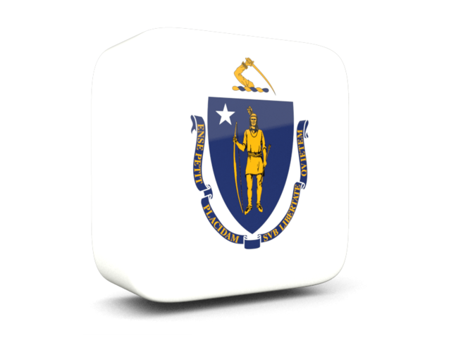 Glossy square icon 3d. Download flag icon of Massachusetts