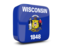 Flag of state of Wisconsin. Glossy square icon 3d. Download icon